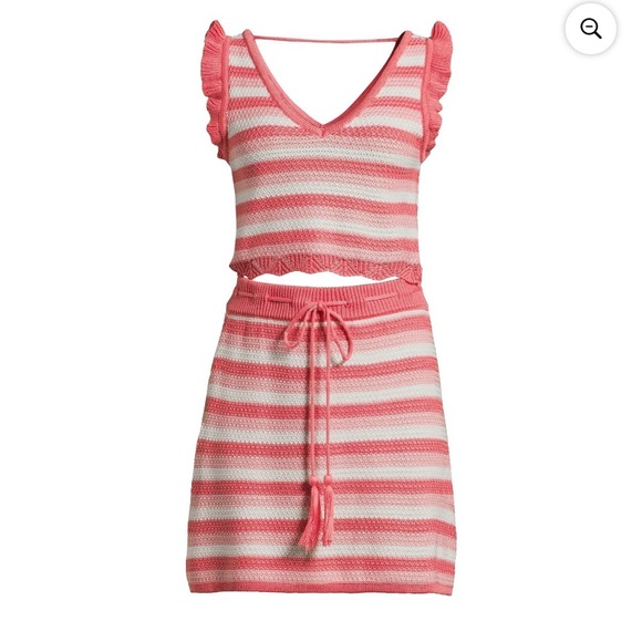Madden Nyc Dresses & Skirts - Striped Pink & White Knit Crochet Crop Top & Drawstring Skirt Set small Boho